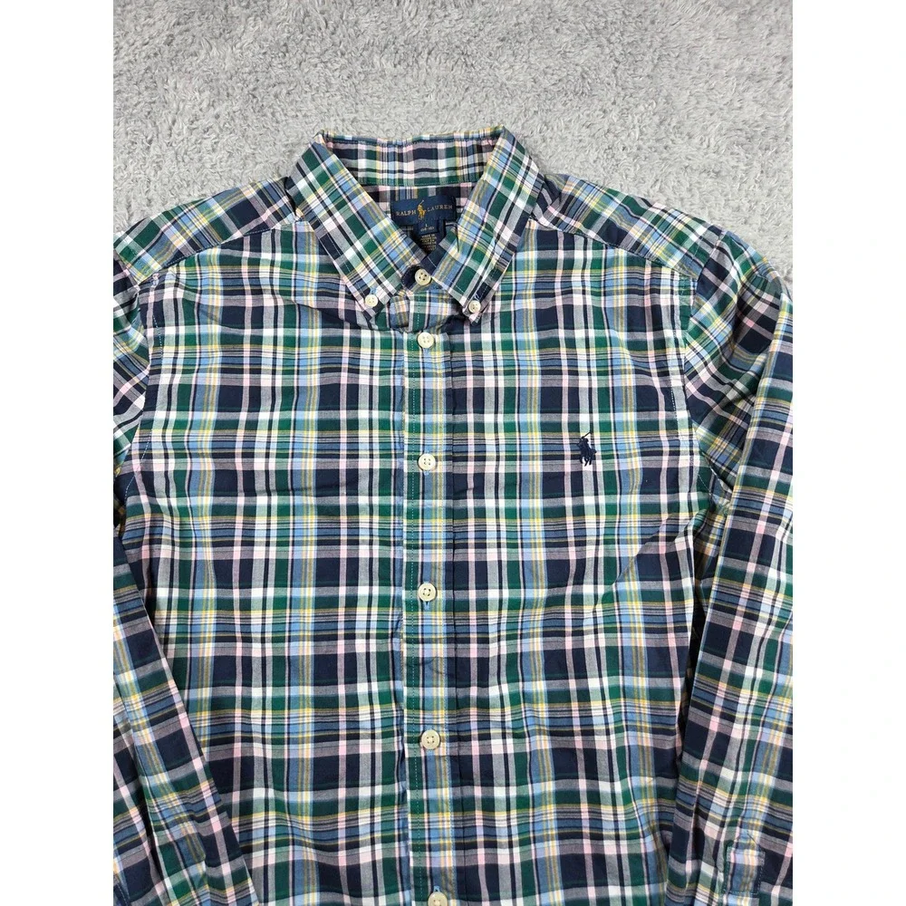 Ralph Lauren Button Down Shirt L 14-16 Multi-Color Kids Plaid Long Sleeve Pony